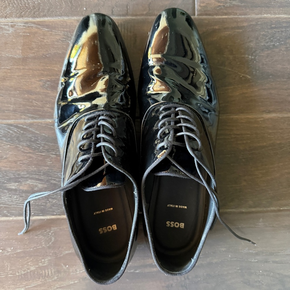 BOSS Black Patent Leather Lace-Up Oxfords